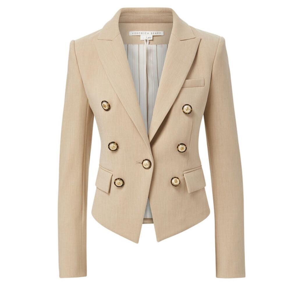 Veronica Beard Double-Breasted Beige Tailored Blazer